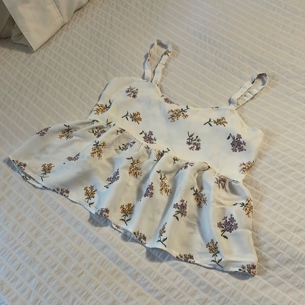 White Floral Peplum Tank